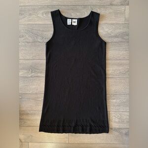 Vtg 90s DKNY Black Wool Knit Mini Dress - Pointelle Hem | Made in USA | Sz 8-10